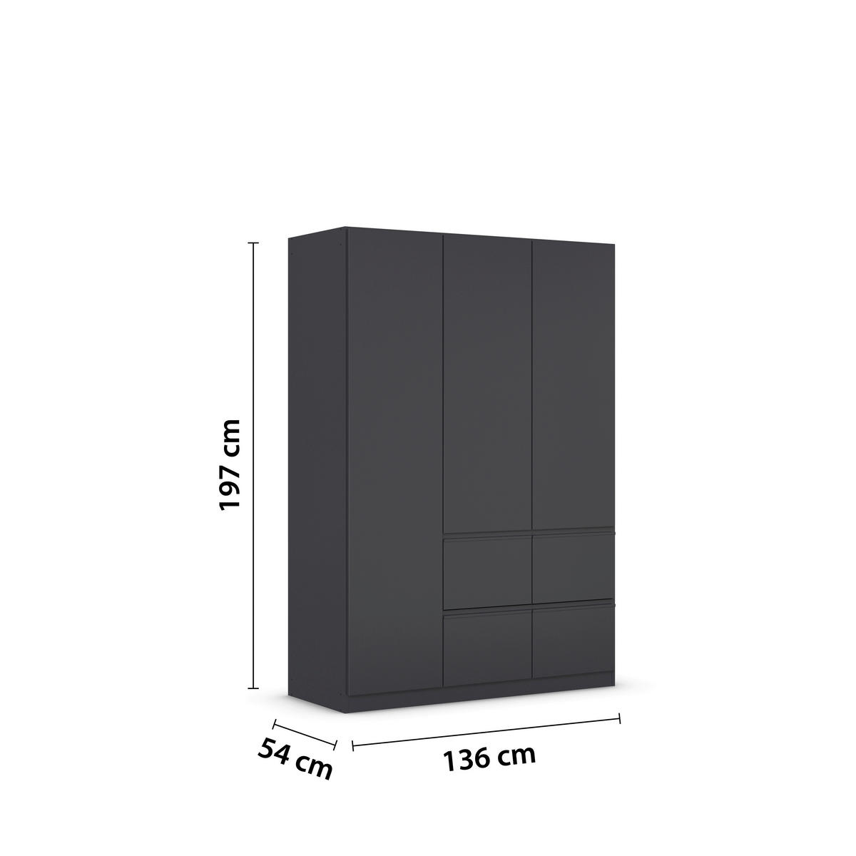 DREHTÜRENSCHRANK 3-türig Grau  - Grau, Trend, Holzwerkstoff/Kunststoff (136/197/54cm) - Xora
