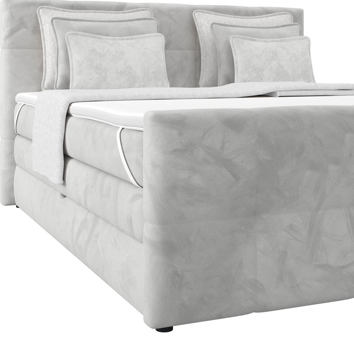 BOXSPRINGBETT 180/200 cm,  in Hellgrau, gepolstertes Kopfteil, Bettkasten, Topper, Matratzen, H2 + H2 = mittel  - Hellgrau, KONVENTIONELL, Holz/Holzwerkstoff (180/200cm) - Luca Bessoni