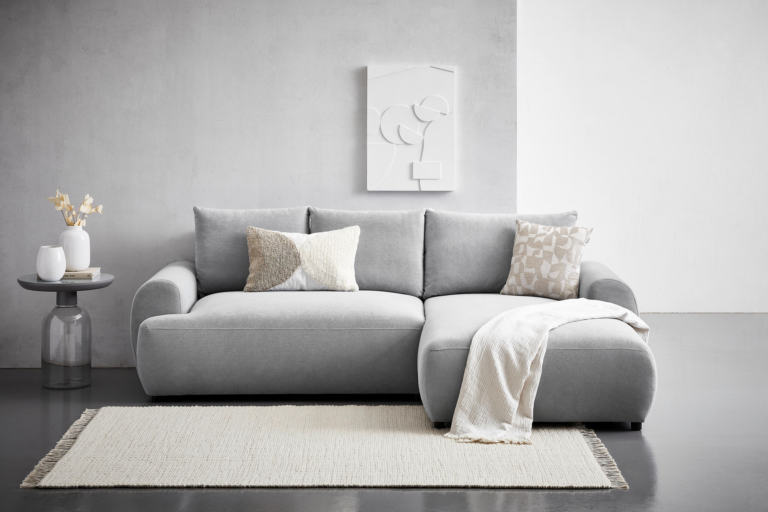 Thumbnail - Carryhome Ecksofa, Grau, Textil, 3-Sitzer, Füllung: Polyurethan (Pur), Ottomane rechts, L-Form, 265x175 cm, Made in EU, ...