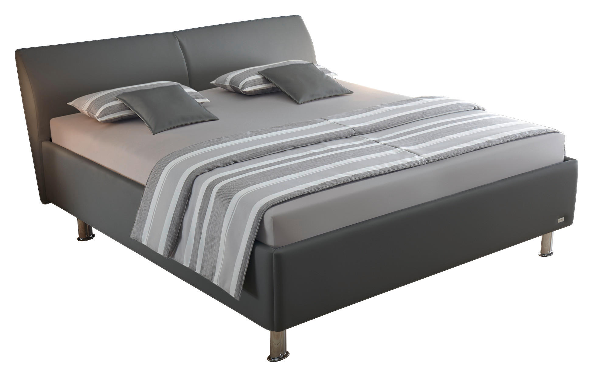 POLSTERBETT 200/200 cm,  in Grau, gepolstertes Kopfteil, Lattenroste, Matratzen, unterschiedliche Matratzenhärtegrade je Bettseite, H2 + H3 = mittel + fest  - Chromfarben/Weiß, Basics, Holzwerkstoff/Kunststoff (200/200cm) - RUF Betten