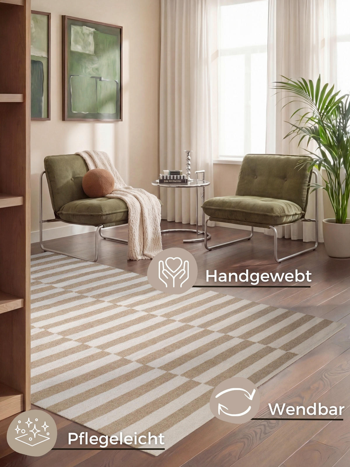 HANDWEBTEPPICH 160/230 cm Vika Weiß, Beige rechteckig  - Beige/Weiß, Basics, Textil (160/230cm) - Hanse Home