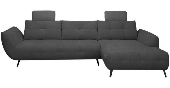 ECKSOFA Anthrazit Chenille Armlehnenkissen, Rücken echt, Sitztiefenverstellung  - Anthrazit/Schwarz, KONVENTIONELL, Textil/Metall (313/215cm) - Hom`in