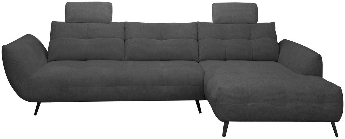 ECKSOFA Anthrazit Chenille Armlehnenkissen, Rücken echt, Sitztiefenverstellung  - Anthrazit/Schwarz, KONVENTIONELL, Textil/Metall (313/215cm) - Hom`in