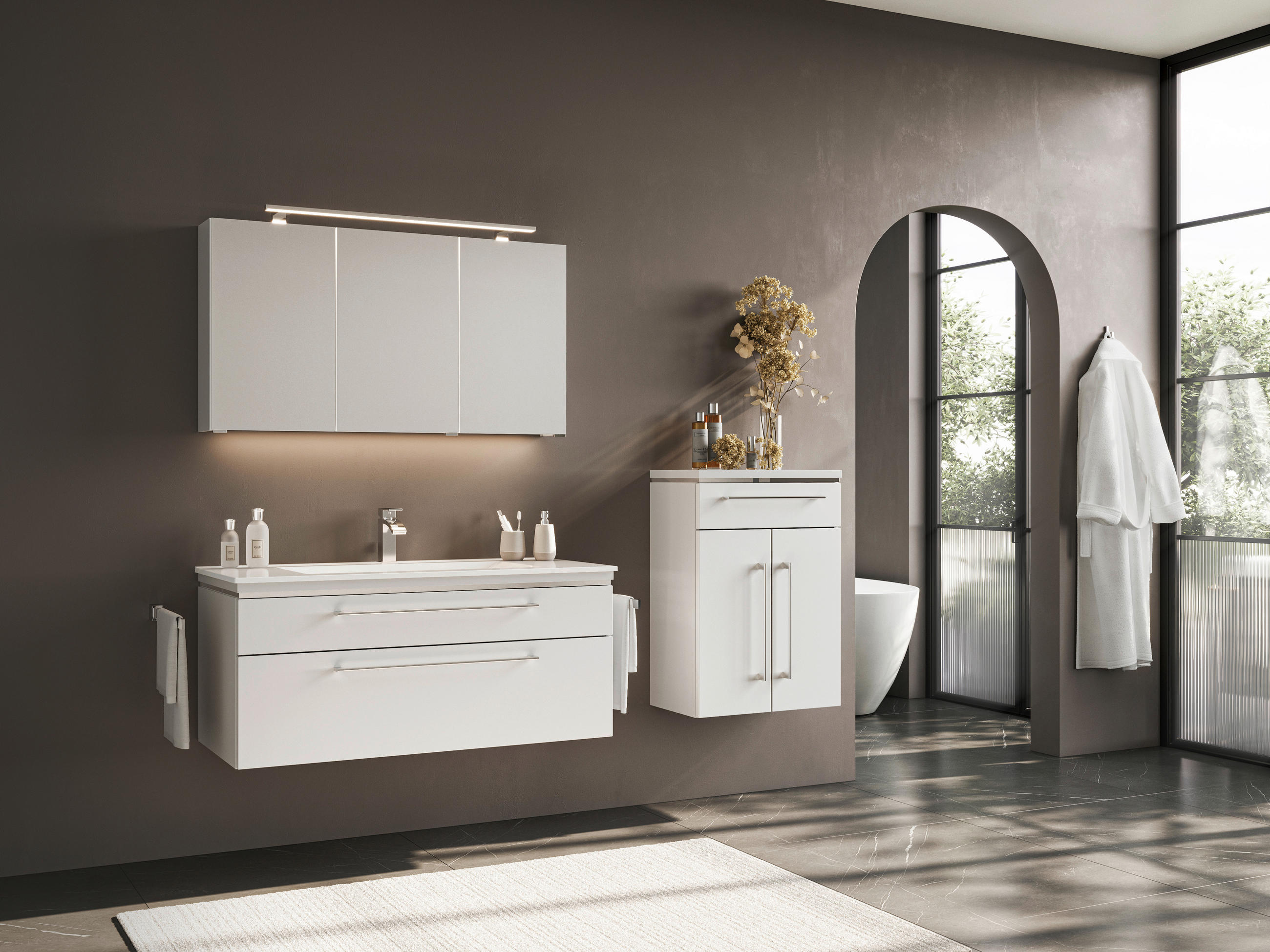 BADEZIMMER  in 122 cm  - Chromfarben/Weiß, MODERN, Glas/Holzwerkstoff (122cm) - Novel
