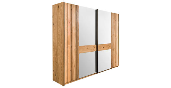 SCHWEBETÜRENSCHRANK  in Eichefarben  - Eichefarben/Schwarz, LIFESTYLE, Glas/Holz (242/214/67cm) - Linea Natura