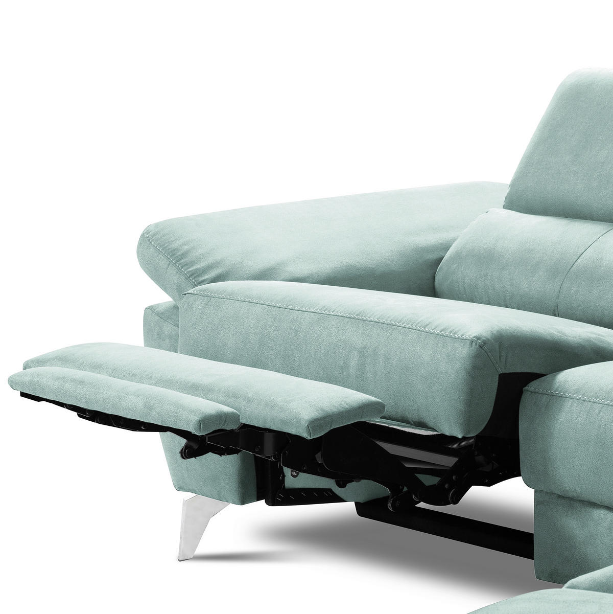 ECKSOFA SONO in Lederlook Hellblau Armteilverstellung, Kopfteilverstellung  265/210 cm  - Chromfarben/Hellblau, Design, Textil/Metall (265/210cm) - Livetastic