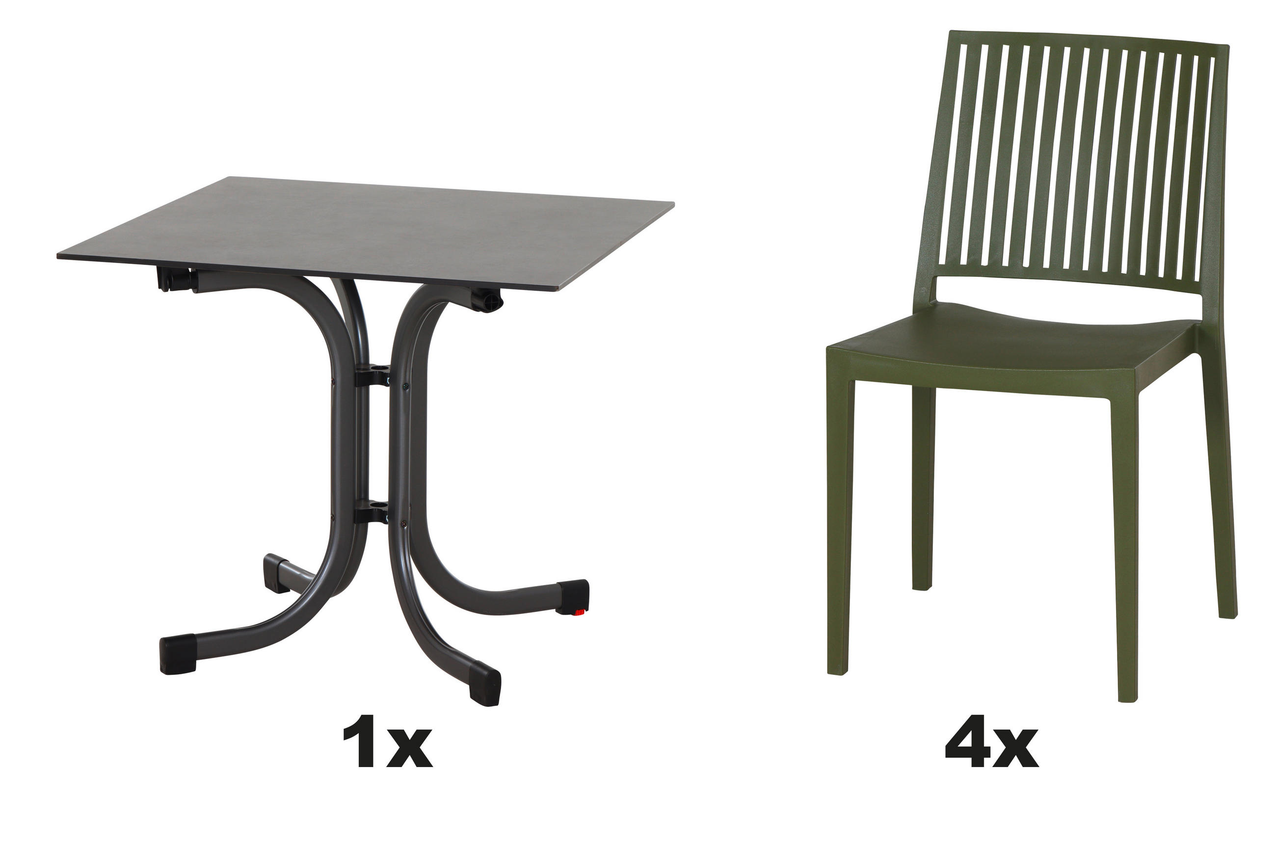 GARTENGARNITUR 5-teilig  - Anthrazit/Grün, Basics, Holzwerkstoff/Kunststoff (80/80/80cm) - Siena Garden