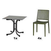 GARTENGARNITUR 5-teilig  - Anthrazit/Grün, Basics, Holzwerkstoff/Kunststoff (80/80/80cm) - Siena Garden