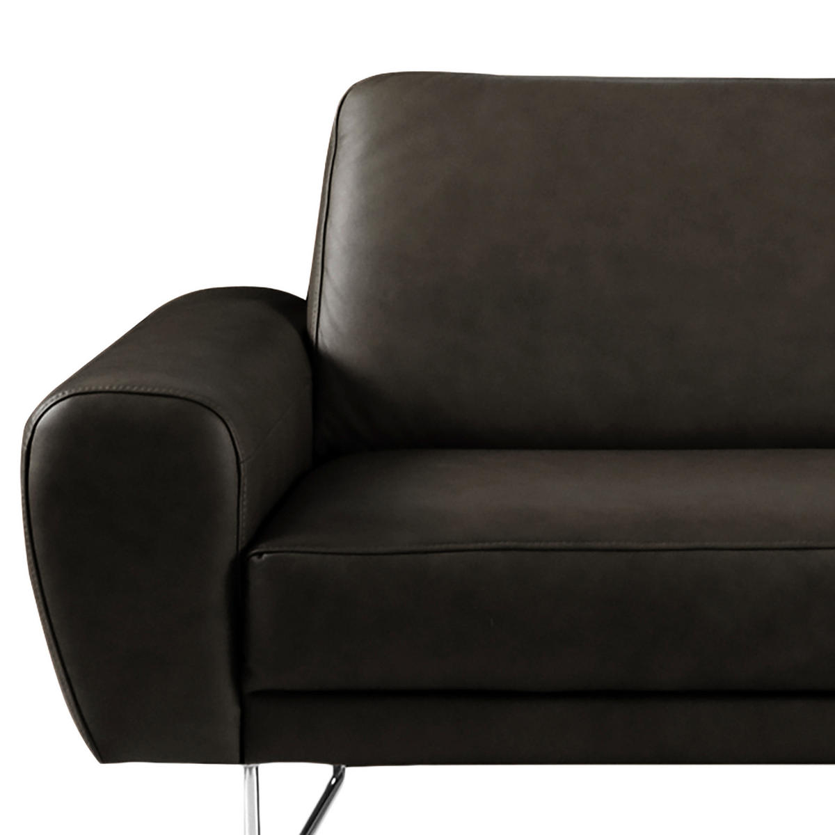 2-SITZER-SOFA in Echtleder Schwarz  - Chromfarben/Schwarz, Design, Leder/Metall (177/85/92cm) - Livetastic