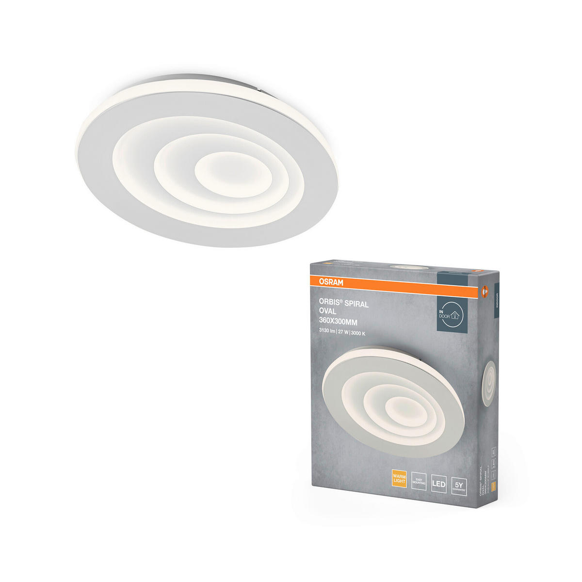 LED-DECKENLEUCHTE Orbis Spiral Oval 36/30/5,6 cm   - Weiß, Design, Kunststoff/Metall (36/30/5,6cm) - Osram