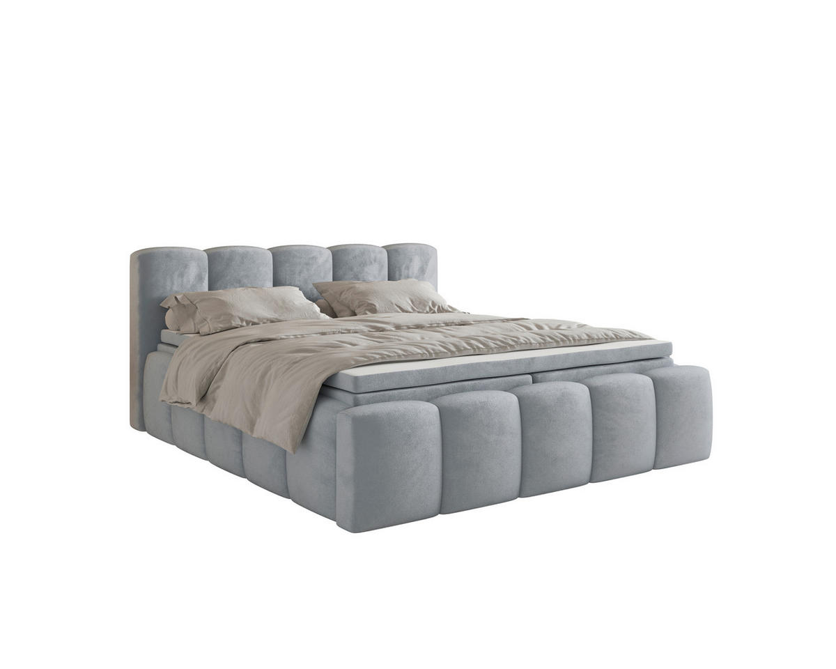 BOXBETT 140/200 cm,  in Grau, Bettkasten, Topper, H2 = mittel  - Grau, MODERN, Textil (140/200cm) - MID.YOU
