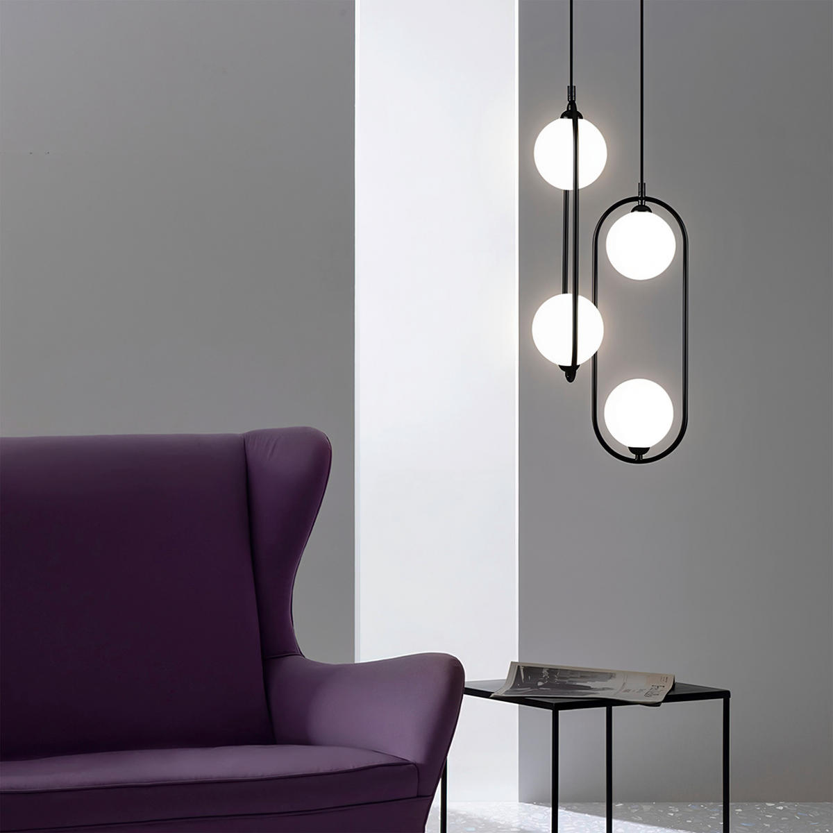 PENDELLEUCHTE 17/48/12 cm  - Schwarz/Weiß, Trend, Glas/Metall (17/48/12cm) - MAYTONI