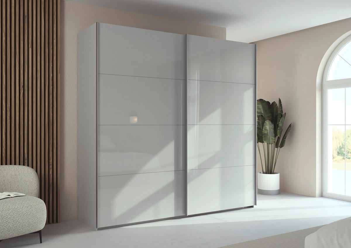 SCHWEBETÜRENSCHRANK 226/223/68 cm 2-türig Weiß, Seidengrau  - Seidengrau/Alufarben, Design, Glas/Holzwerkstoff (226/223/68cm) - Xora