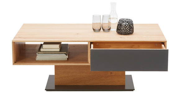 COUCHTISCH Eiche massiv Farbglas 115/65/44 cm rechteckig Anthrazit, Eichefarben - Eichefarben/Anthrazit, Natur, Glas/Holz (115/65/44cm) - Waldwelt