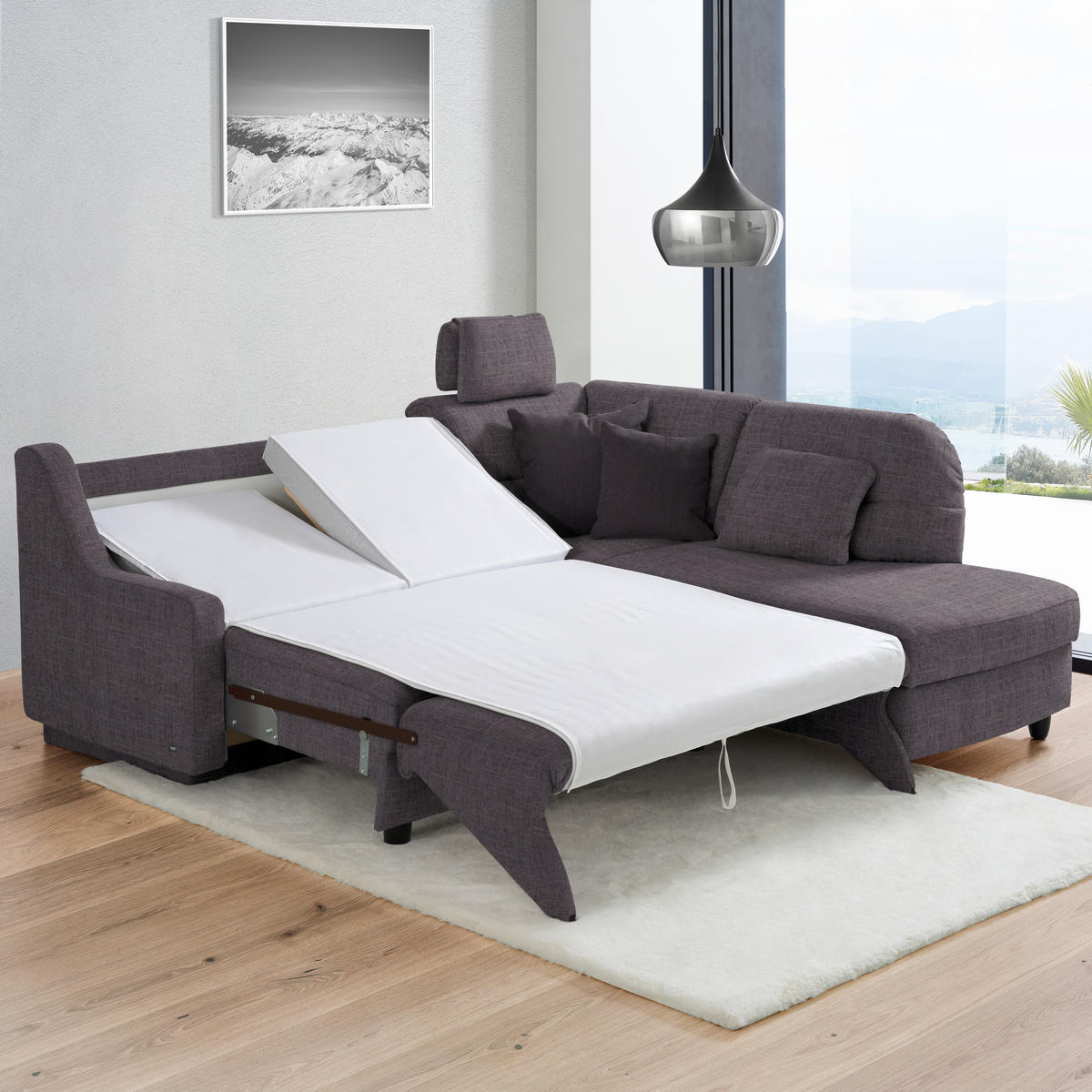 ECKSOFA in Chenille Schieferfarben  226/208 cm  - Schieferfarben/Schwarz, KONVENTIONELL, Textil (226/208cm) - Sedda