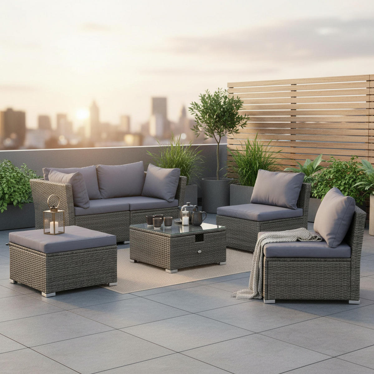 LOUNGE GARNITURA jeklo  - siva, Konvencionalno, kovina/umetna masa (190/40/181cm) - Gardenson