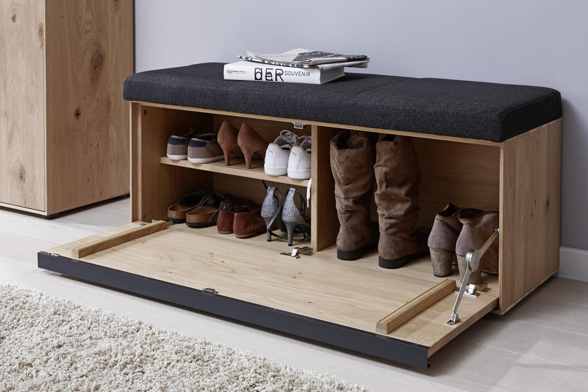 GARDEROBENBANK  in 118/50/41 cm  - Eichefarben/Anthrazit, Natur, Holz/Kunststoff (118/50/41cm) - Valnatura