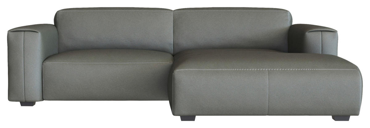 ECKSOFA Dunkelgrau Echtleder  - Dunkelgrau/Schwarz, Design, Leder/Holz (252/171cm) - Livetastic