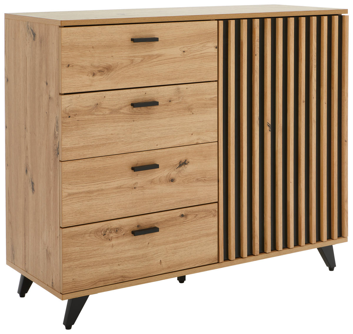 COMODĂ CU UșI 103/86/40 cm  - culoare lemn stejar/negru, Lifestyle, metal/material pe bază de lemn (103/86/40cm) - MID.YOU