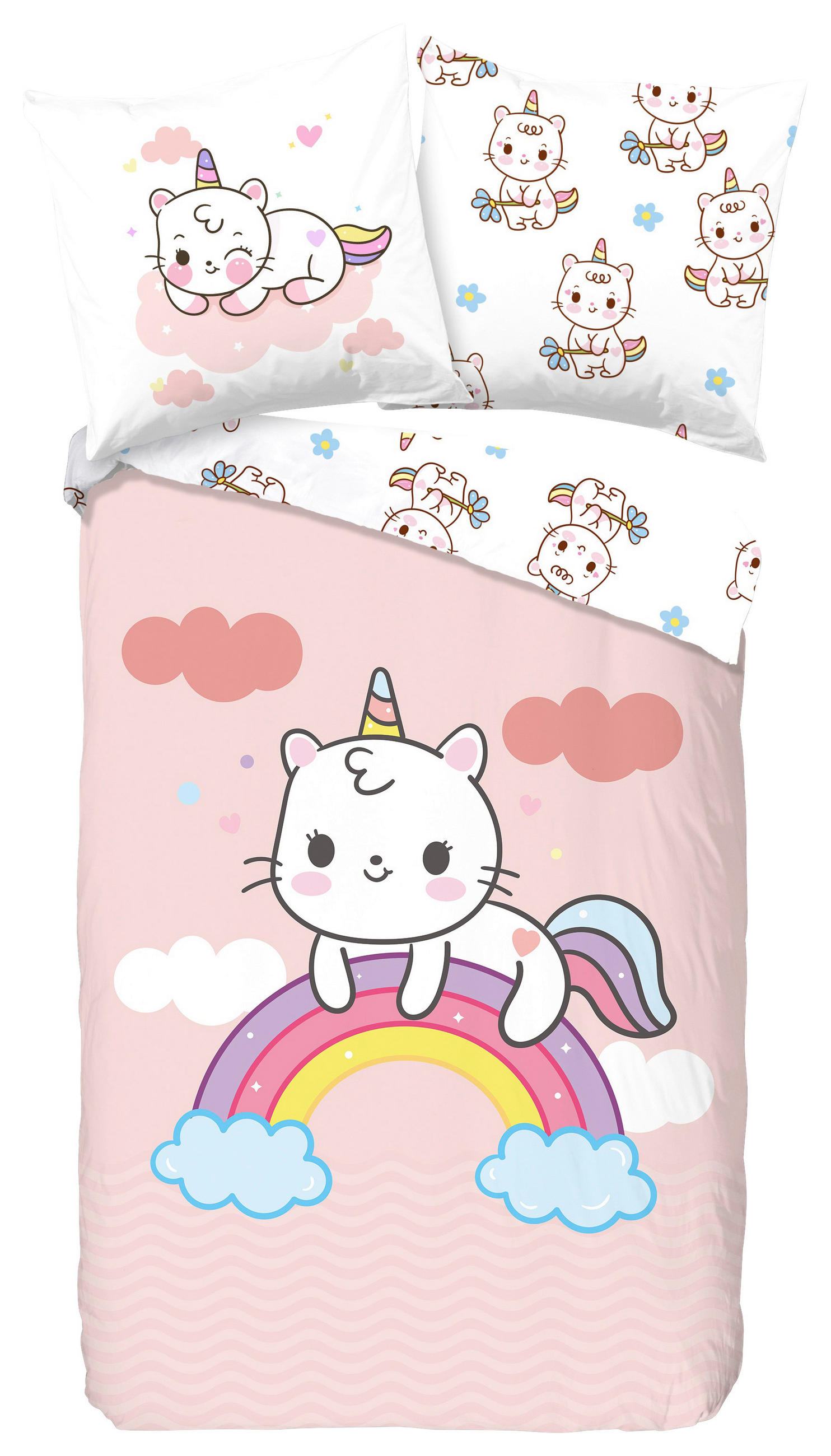 Jugendbettwäsche Puk Rosa Rot Weiß 135x200 cm