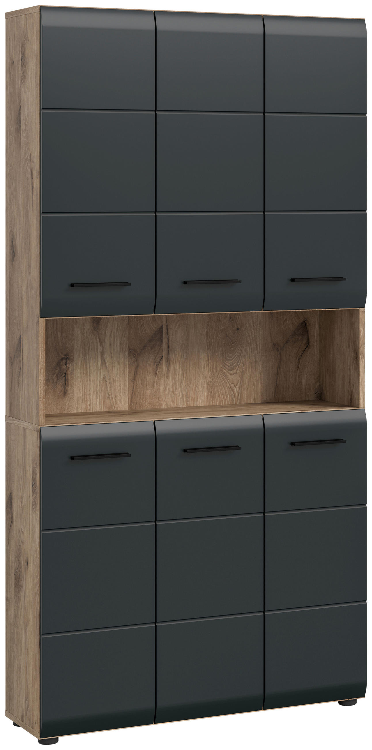 Mid.you Hochschrank Schwarz, Eiche dunkel 90x185x30 cm