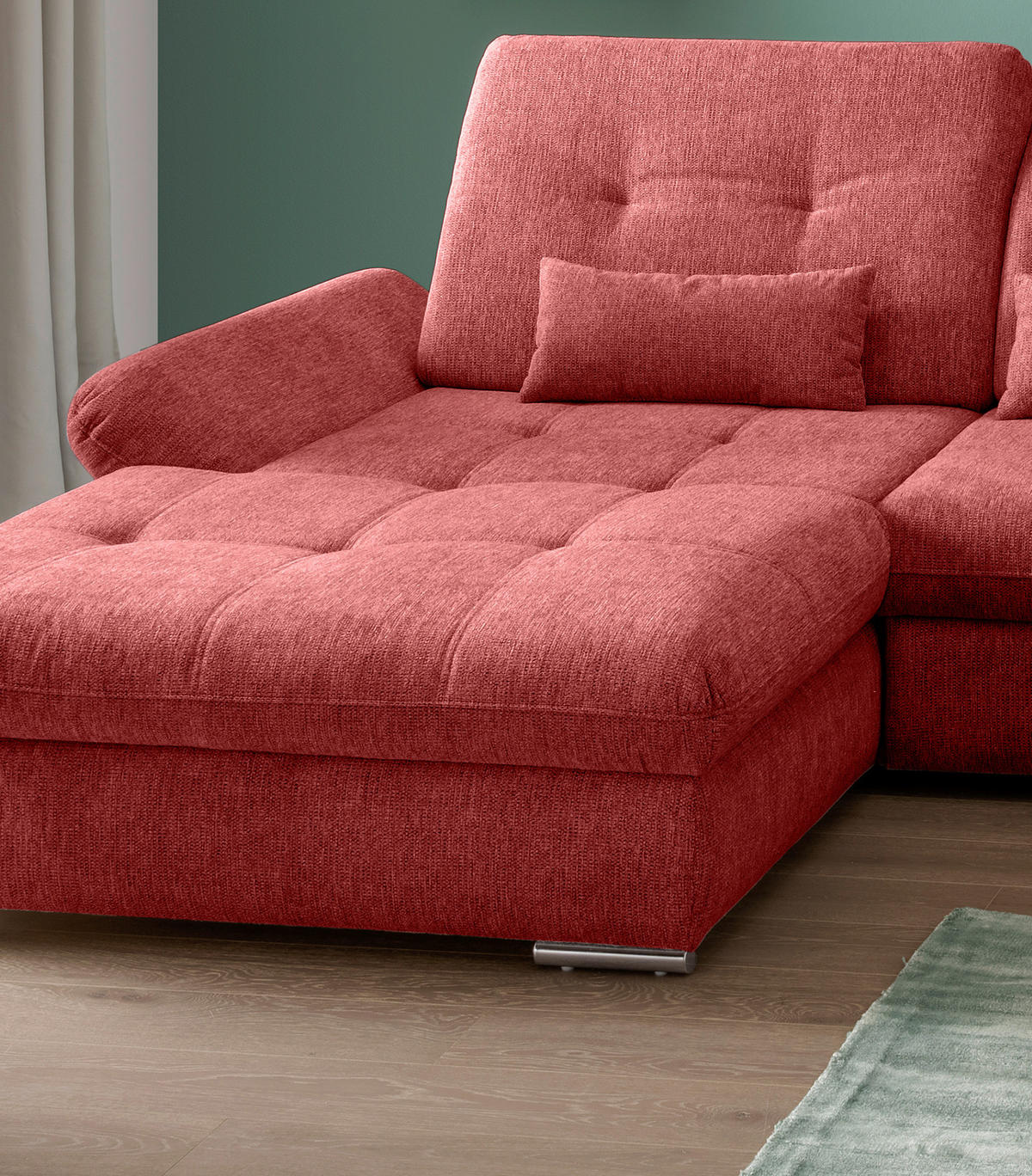 WOHNLANDSCHAFT in Chenille Rot  - Chromfarben/Rot, Design, Textil/Metall (195/376/254cm) - Livetastic