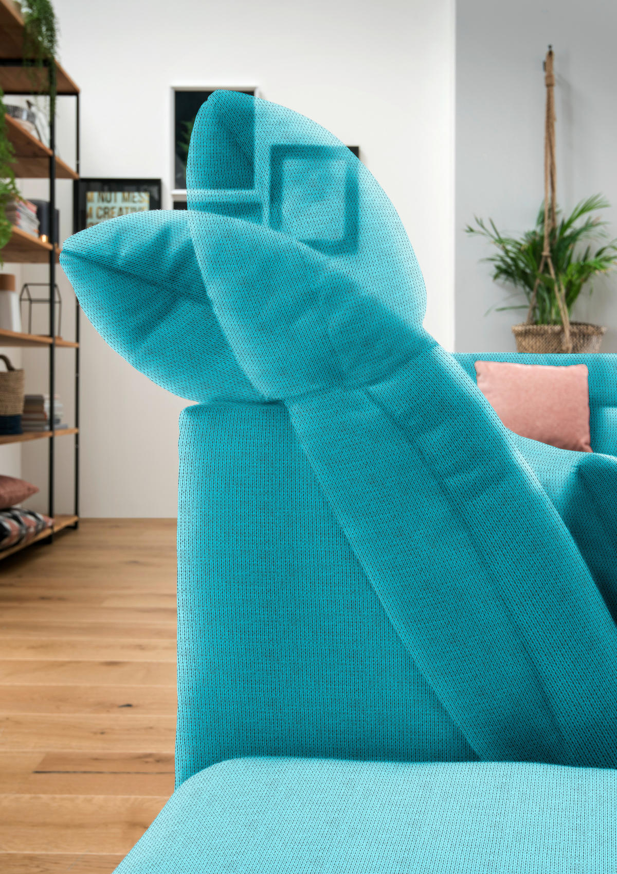 WOHNLANDSCHAFT in Mikrofaser Türkis  - Türkis/Chromfarben, Design, Kunststoff/Textil (204/350/211cm) - Xora