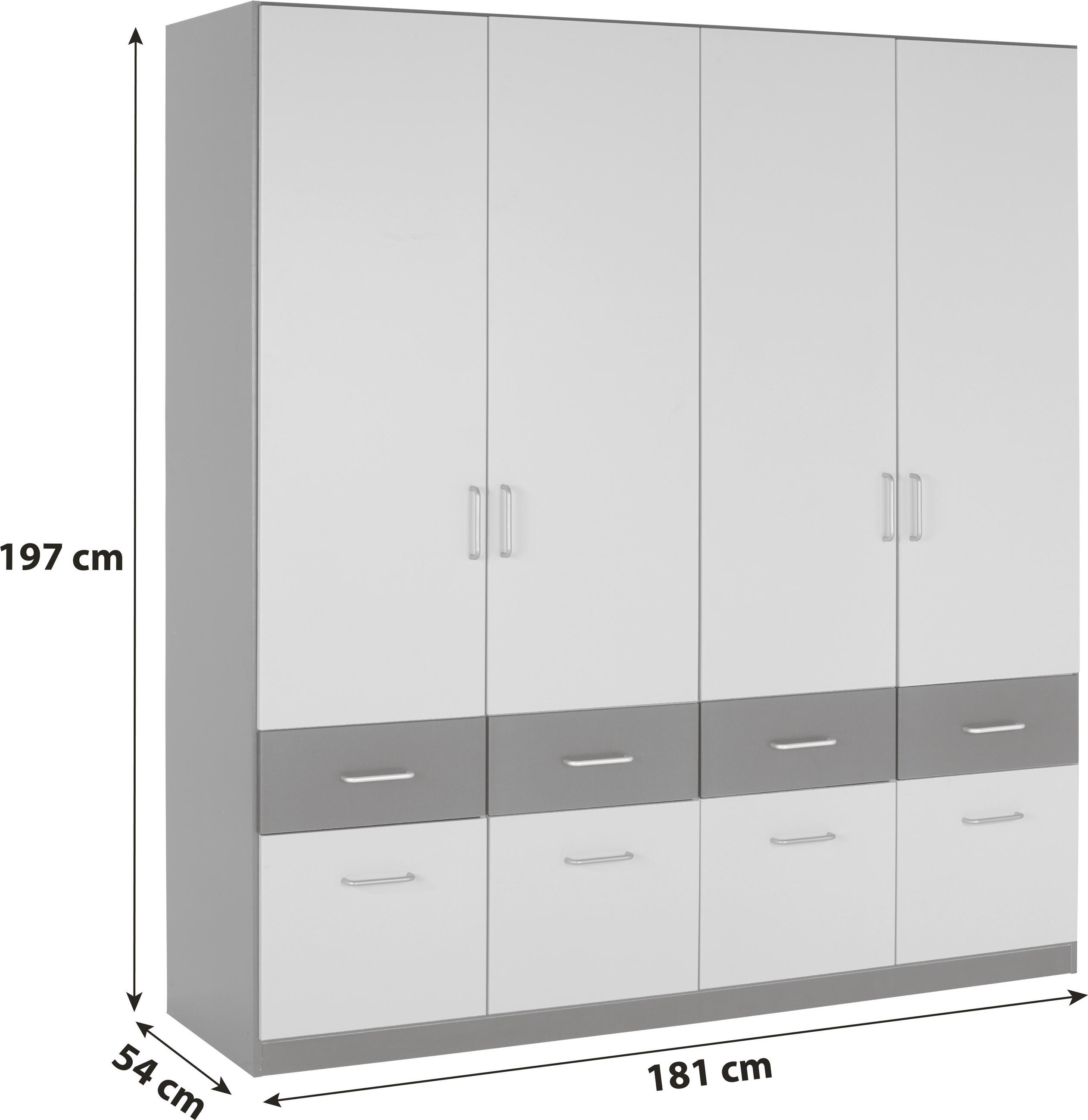 Thumbnail - Rauch Möbel Kleiderschrank, Grau, Weiß, Kunststoff, 2 Fächer, 8 Schublade(n) Schubladen, 181x197x54 cm, Blauer Engel, Go...