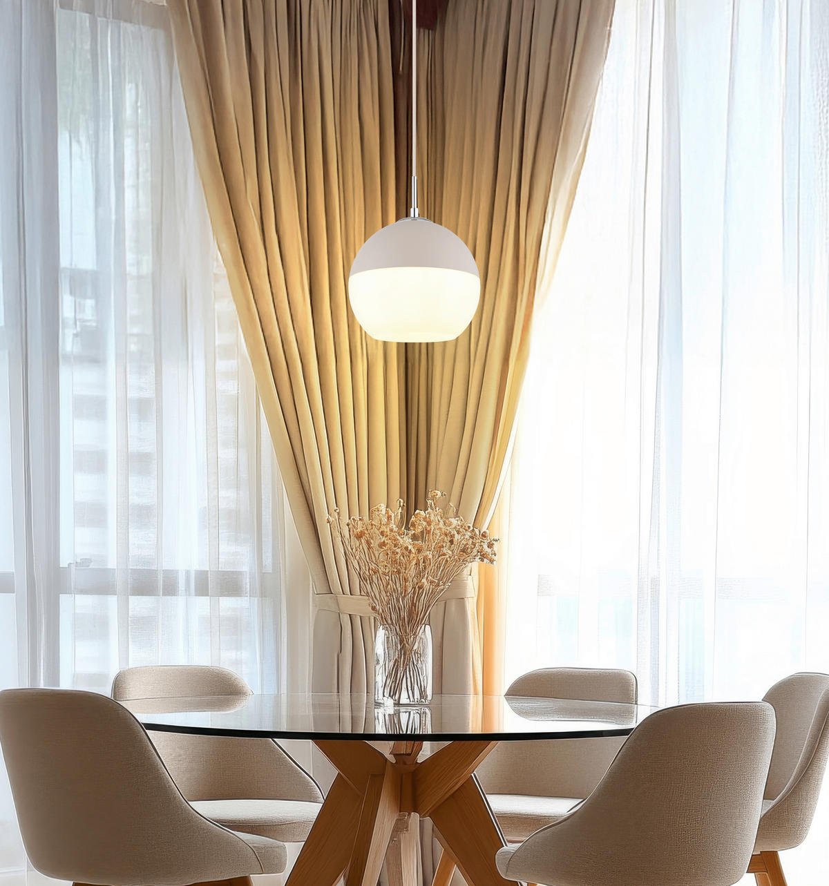 HÄNGELEUCHTE 25/120 cm  - Sandfarben/Beige, Design, Glas/Textil (25/120cm) - Globo