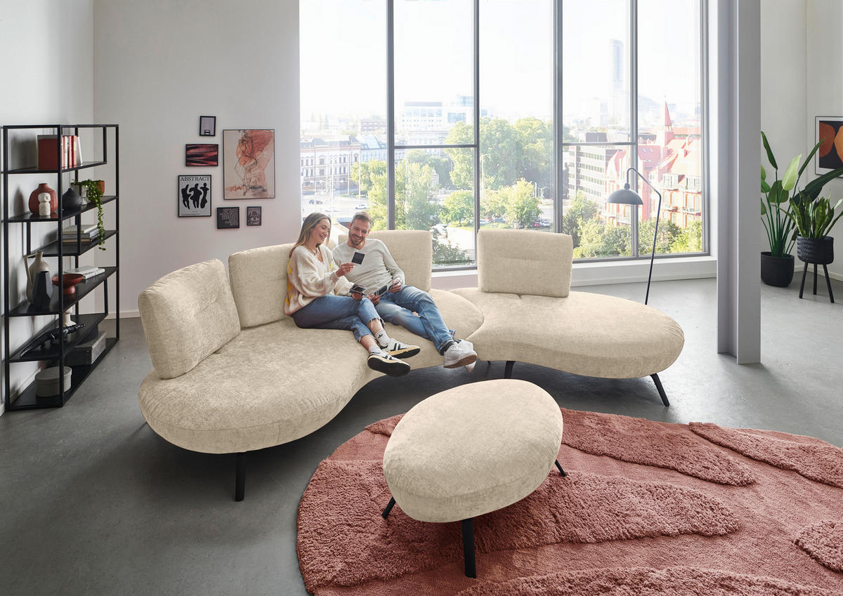 BIGSOFA Flachgewebe Creme  - Creme/Schwarz, Design, Textil/Metall (456/93/138cm) - Moderano