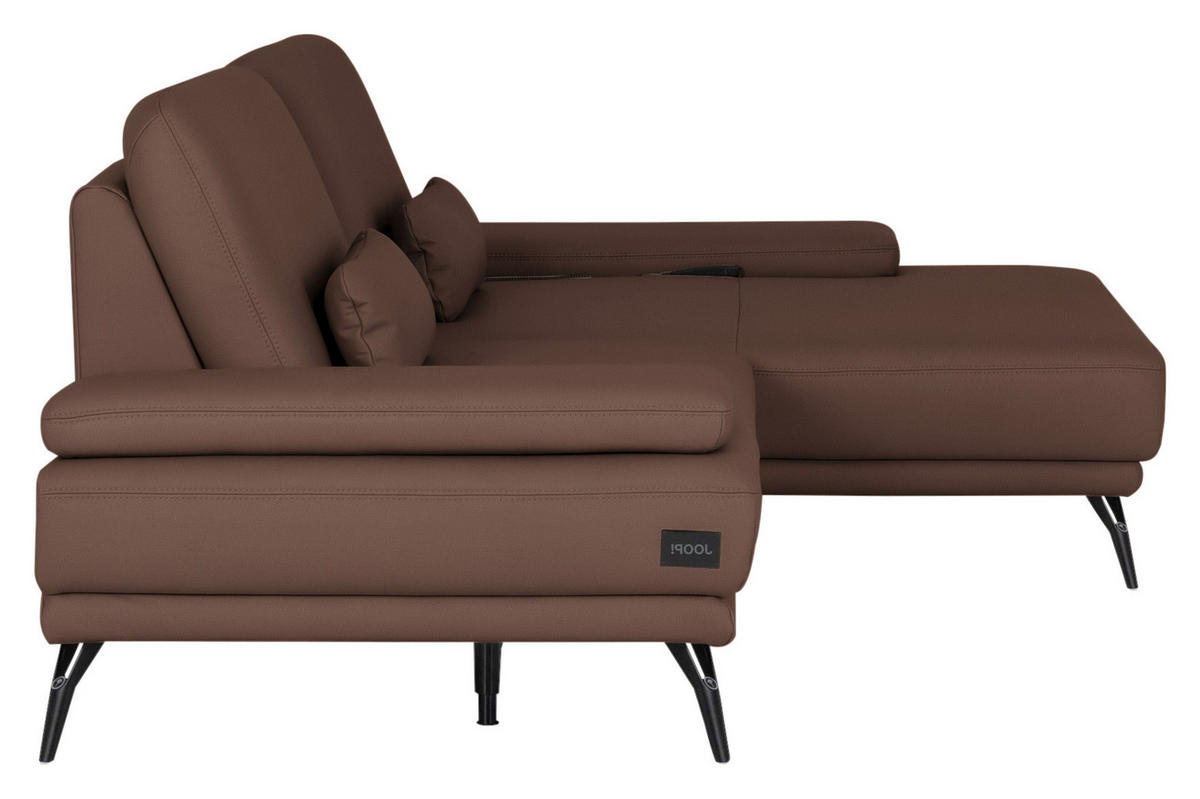 ECKSOFA Echtleder Mokka  - Schwarz/Mokka, Konventionell, Leder/Metall (301/180cm) - Joop!