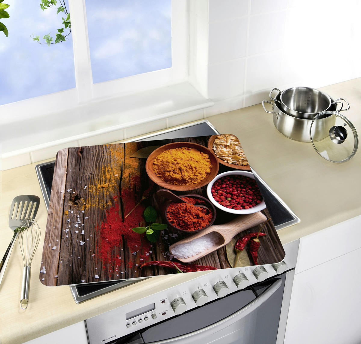 HERDABDECKPLATTE 53870100  - Currygelb/Dunkelbraun, Design, Glas/Kunststoff (56/0,5/50cm) - Wenko