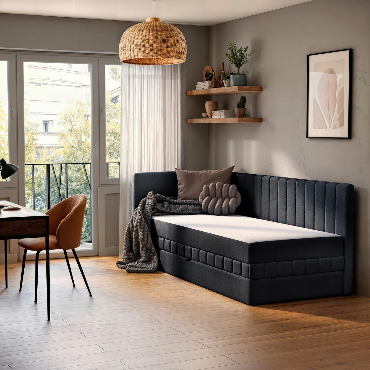 SCHLAFSOFA Chenille, Jacquard Schwarz  - Schwarz, Design, Kunststoff/Textil (99/83/212cm) - MID.YOU