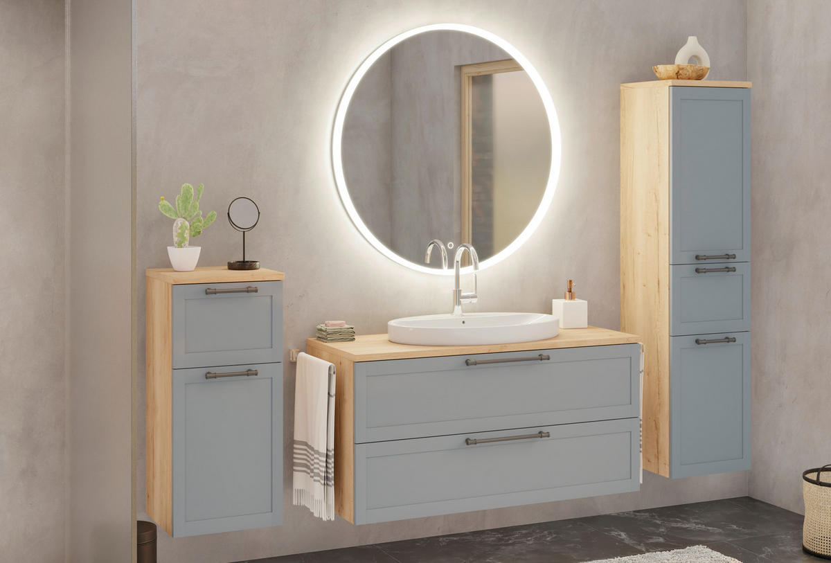 HIGHBOARD  - Edelstahlfarben/Eichefarben, MODERN, Holzwerkstoff/Metall (40/88,5/38cm) - Celina Home