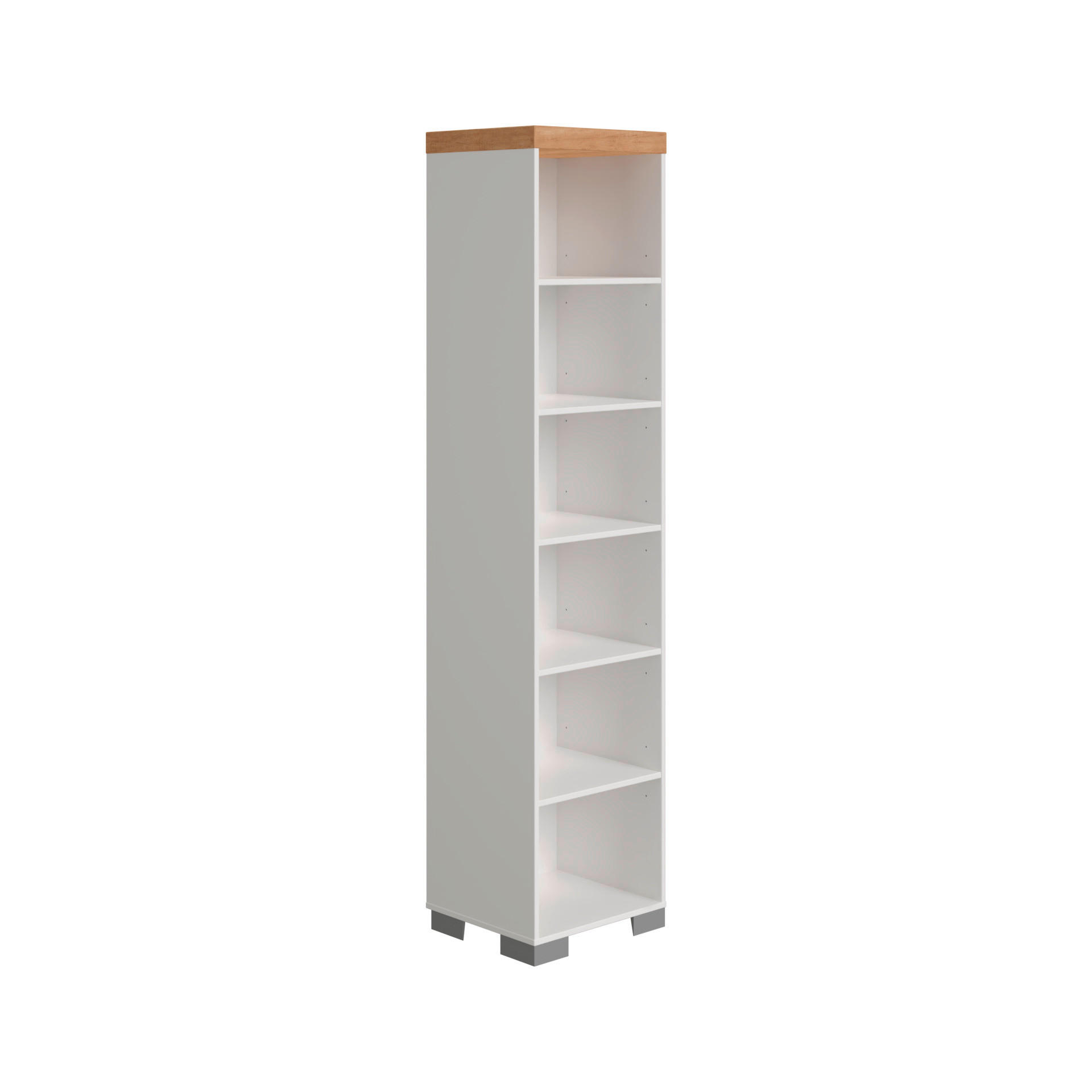 REGAL Weiß, Eichefarben  - Eichefarben/Alufarben, Design, Holzwerkstoff/Kunststoff (48,4/205,9/39,6cm) - Paidi