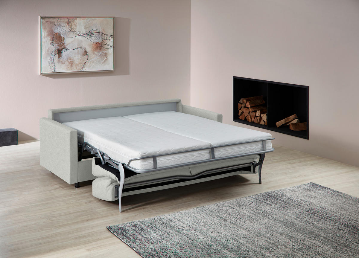 SCHLAFSOFA  in Flachgewebe Hellgrau  - Hellgrau/Schwarz, KONVENTIONELL, Textil/Metall (207/88/101cm) - Bali