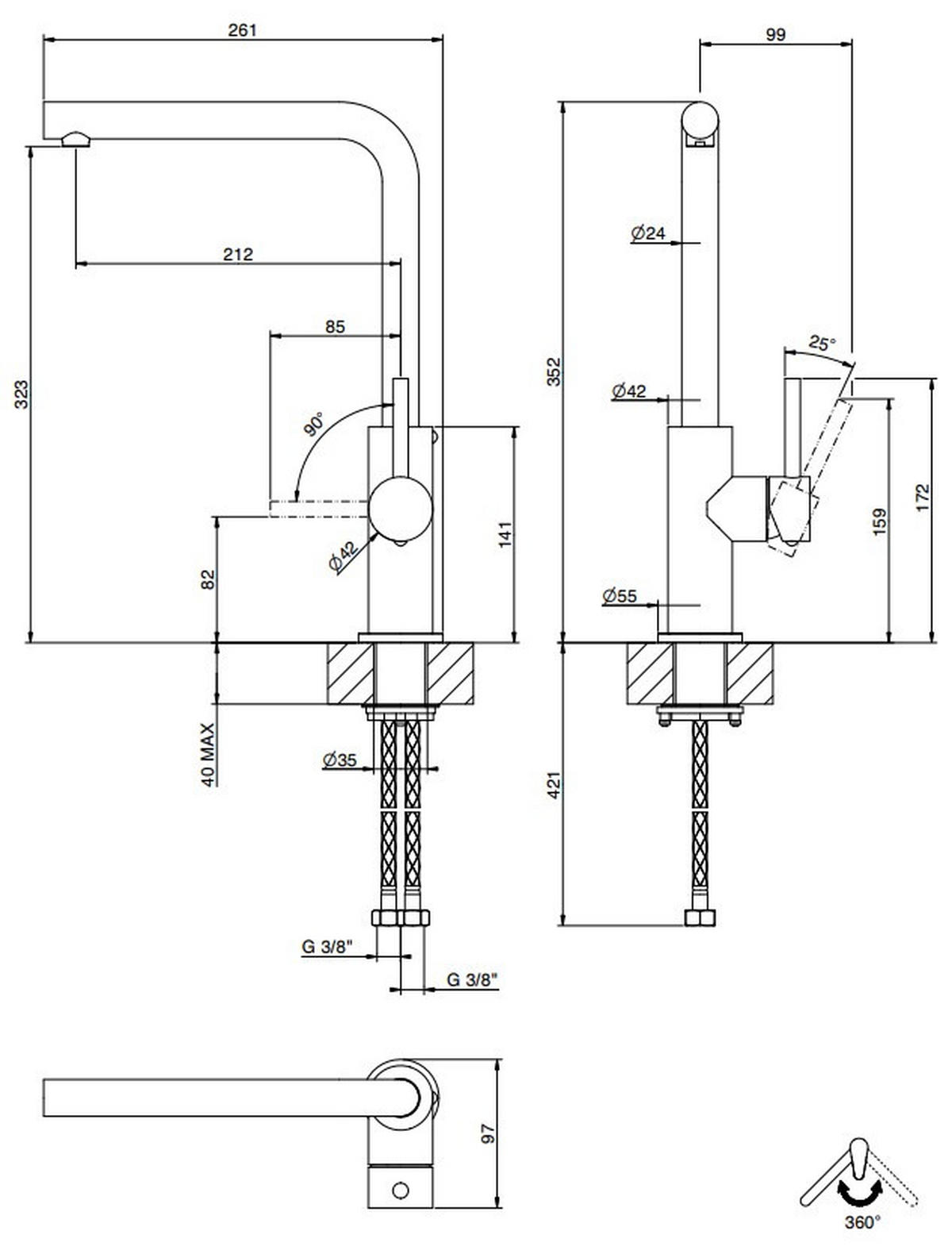 KÜCHENARMATUR - Edelstahlfarben, Basics, Metall (26,1/35,2/9,9cm) - HKT
