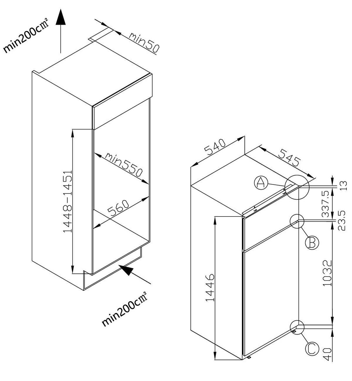 KÜHL-GEFRIER-KOMBINATION EDTS 374 901  - Weiß, MODERN, Glas/Kunststoff (54/144,6/54,5cm) - Amica