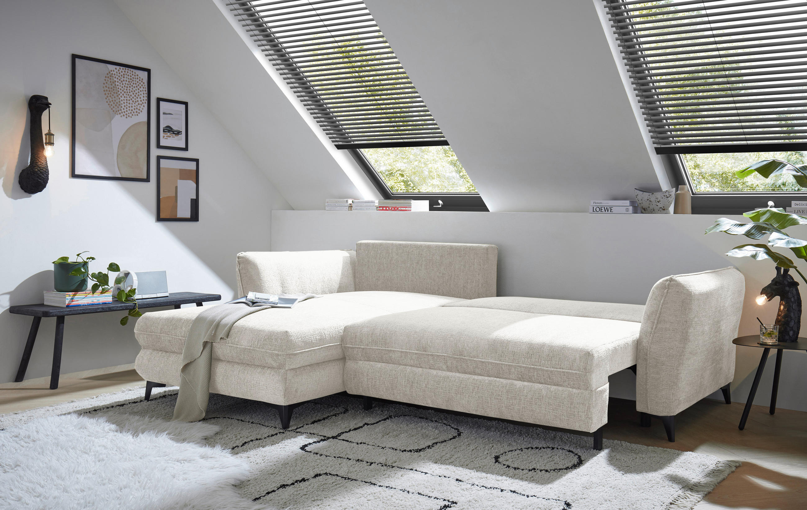 Thumbnail - Livetastic Eckschlafsofa Heyland, Elfenbein, Textil, 3-Sitzer, Füllung: Schaumstoffflocken,Schaumstoffflocken, 286x192 c...