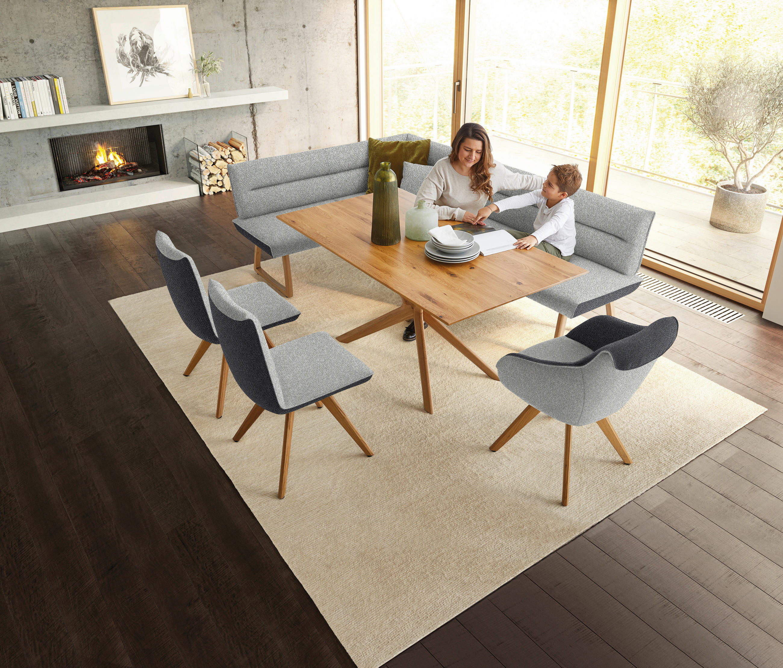 STUHL  in Flachgewebe  - Eichefarben/Dunkelgrau, Design, Holz/Textil (48/91/63cm) - Koinor
