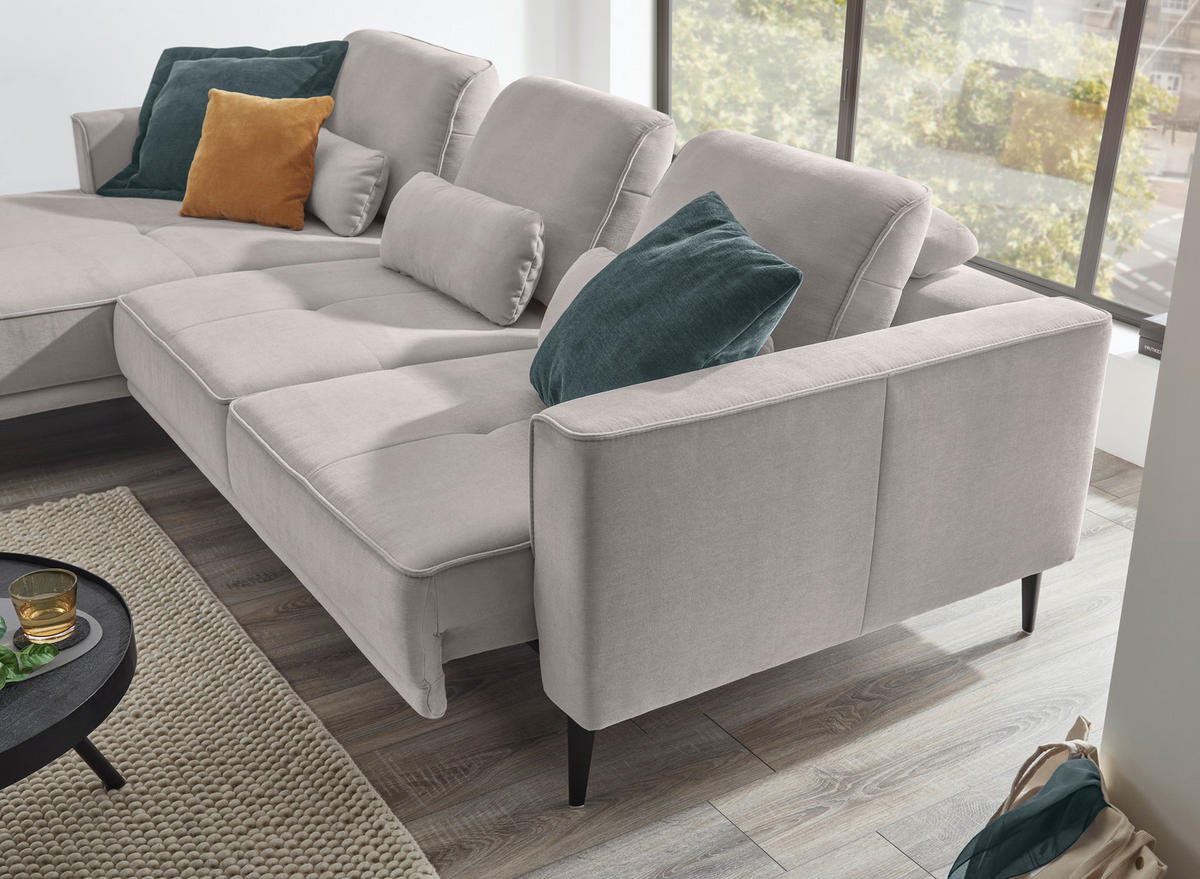 ECKSOFA Hellgrau Flachgewebe  - Hellgrau/Schwarz, KONVENTIONELL, Textil/Metall (193/279cm) - SetOne by Musterring