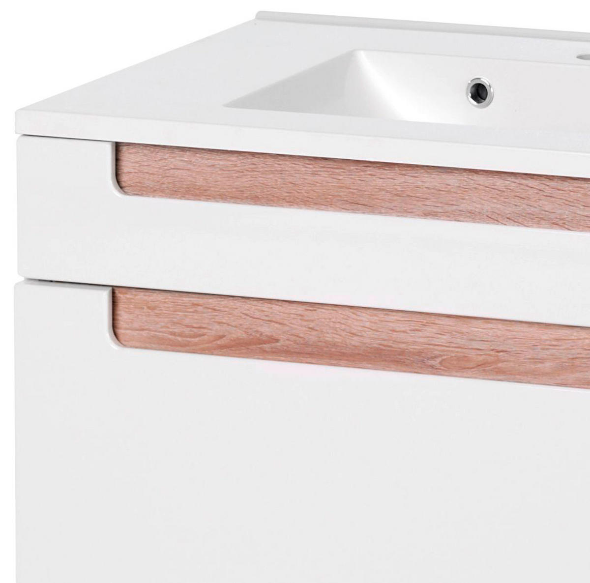 Waschtischkombination in 80 cm  - Weiss/Sonoma Eiche, Modern, Holzwerkstoff/Stein (80cm) - Held
