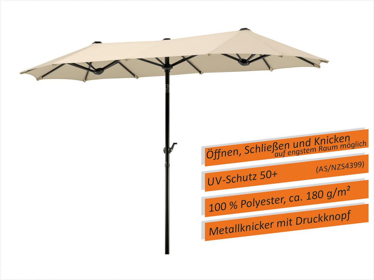 DOPPELSONNENSCHIRM 300 cm Naturfarben  - Anthrazit/Naturfarben, Basics, Textil/Metall (300/220/150cm) - Schneider