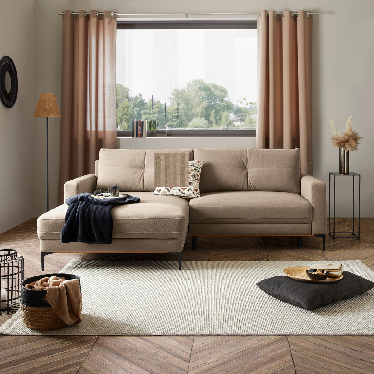 ECKSOFA in Hellbraun  - Hellbraun/Schwarz, Modern, Textil/Metall (162/238cm) - Ondega