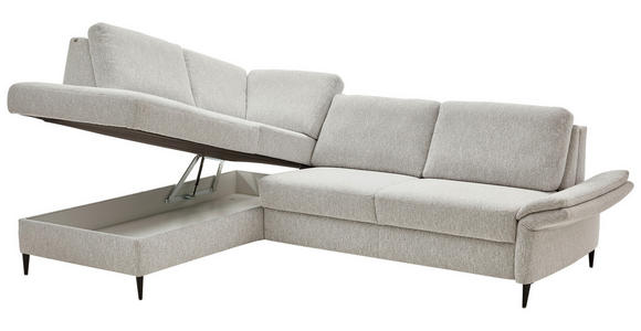 ECKSOFA Ecru Webstoff Schlaffunktion, Matratze  - Ecru/Schwarz, KONVENTIONELL, Textil/Metall (201/277cm) - Dieter Knoll