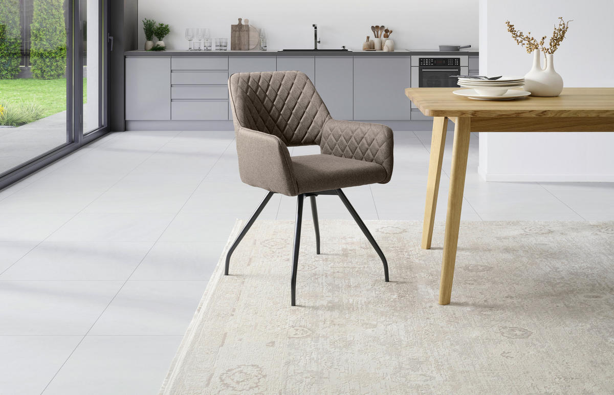 ARMLEHNSTUHL  in Eisen Leinenoptik  - Hellbraun/Schwarz, KONVENTIONELL, Holz/Textil (57/85.5/60cm) - MID.YOU