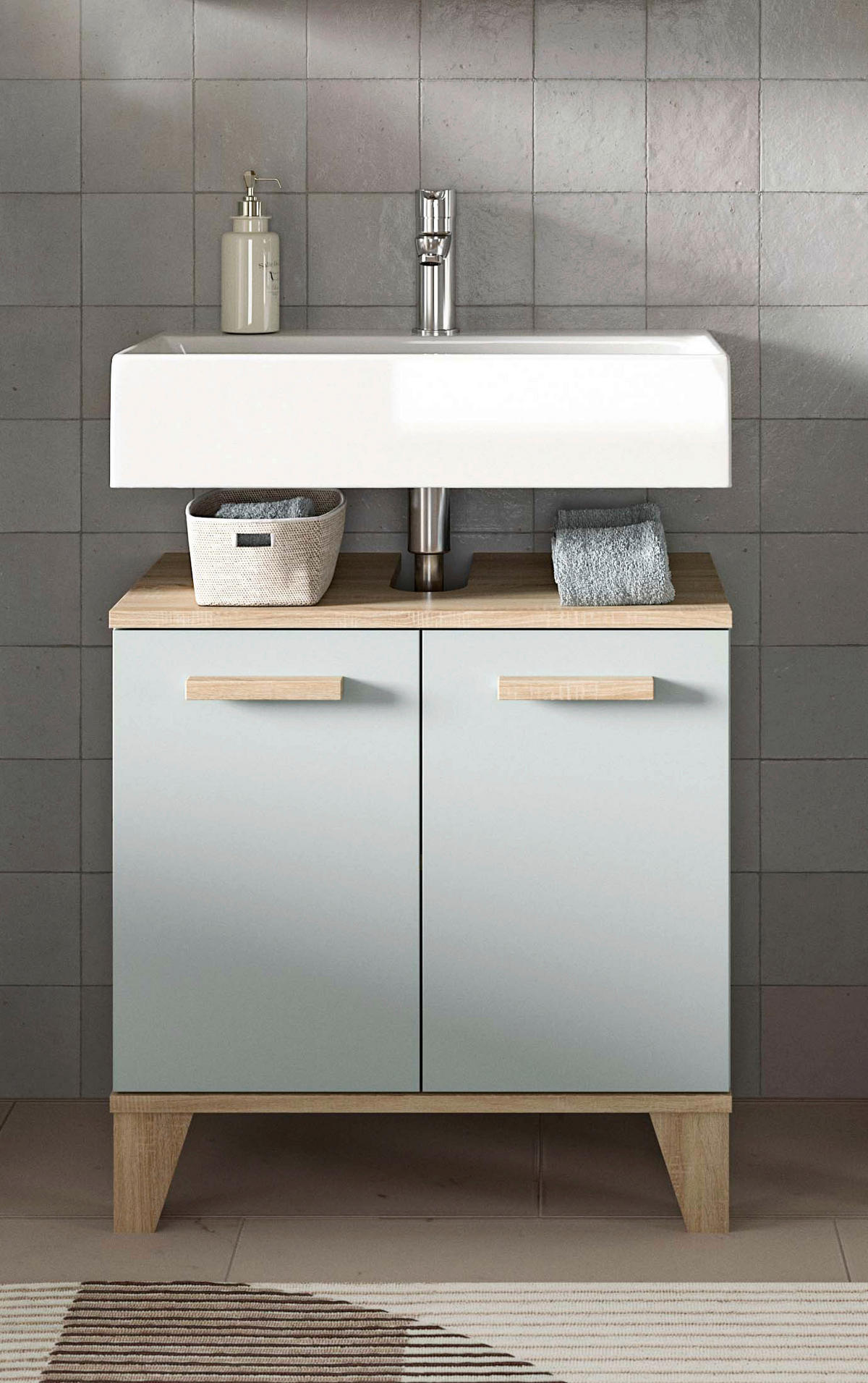 WASCHTISCHUNTERSCHRANK  - Graugrün/Eiche San Remo, MODERN, Holzwerkstoff/Kunststoff (60/61/34cm) - MID.YOU