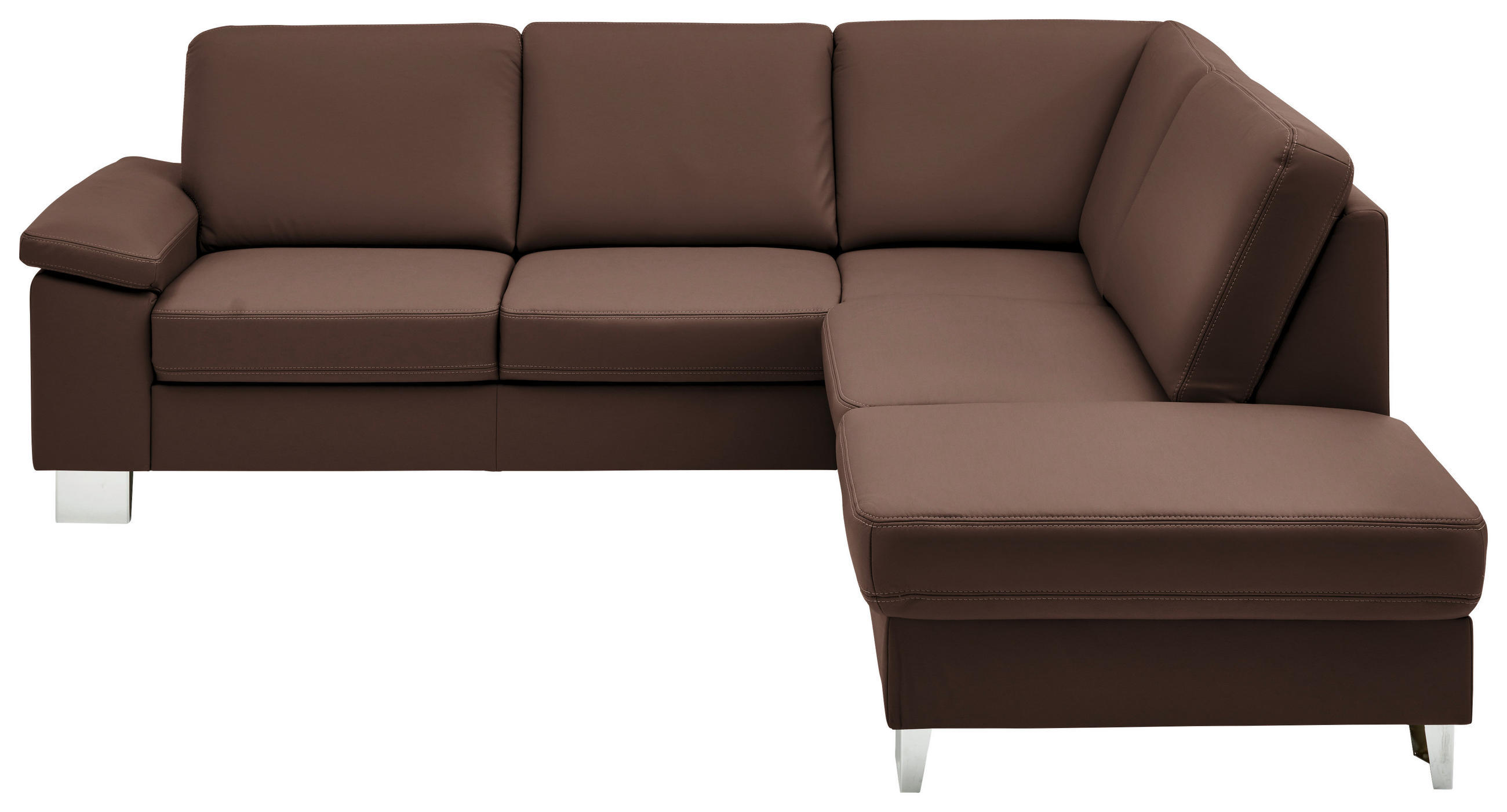 ECKSOFA  in Echtleder Braun  248/235 cm  - Alufarben/Braun, Design, Leder/Metall (248/235cm) - Beldomo Premium