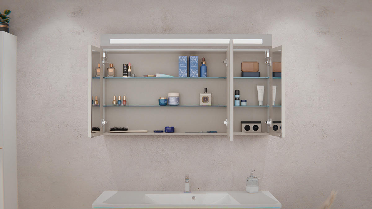 BADEZIMMER 3-teilig  in 120 cm  - Chromfarben/Weiß Hochglanz, MODERN, Glas/Holzwerkstoff (120cm) - MID.YOU