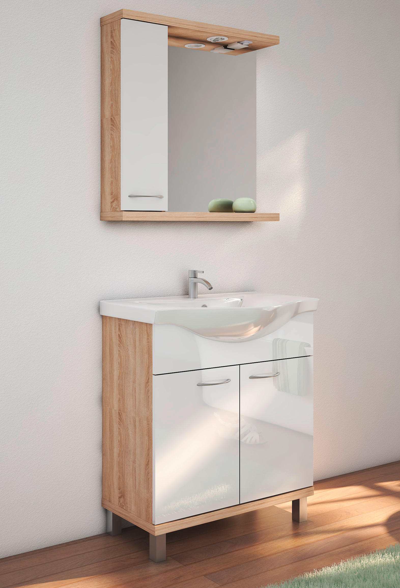 KOPALNICA  hrast sonoma, bela, visoki sijaj  - bela/hrast sonoma, Moderno, leseni material (80/195/46cm) - Ti'me